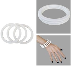 Vintage 1950s Mid Century White Three Piece Bangle Braceley Set